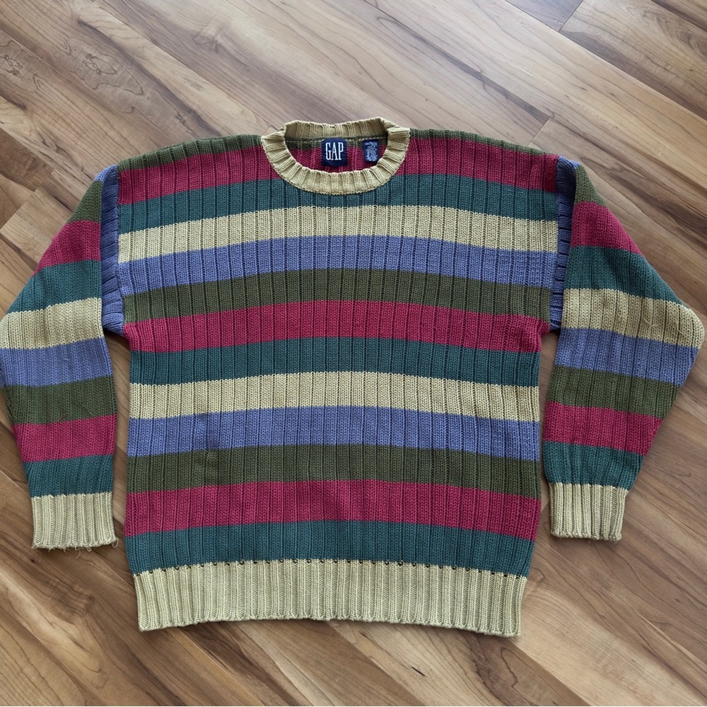 RARE 90s Y2K GAP Men's Crewneck Cotton Sweater Bold Stripes